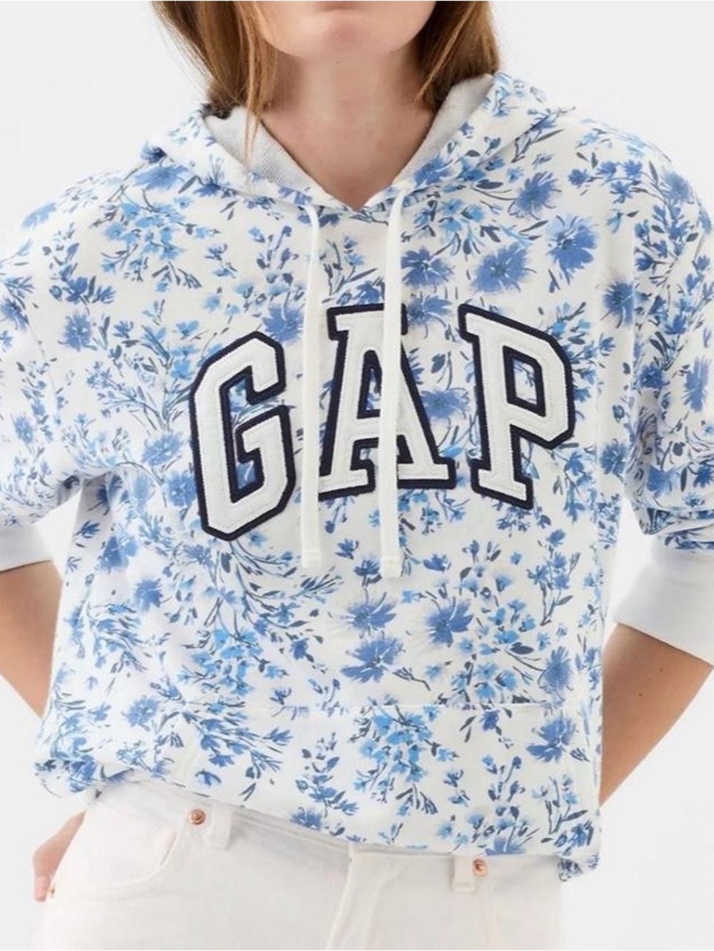 GAP White Hoodie with Blue Floral Print